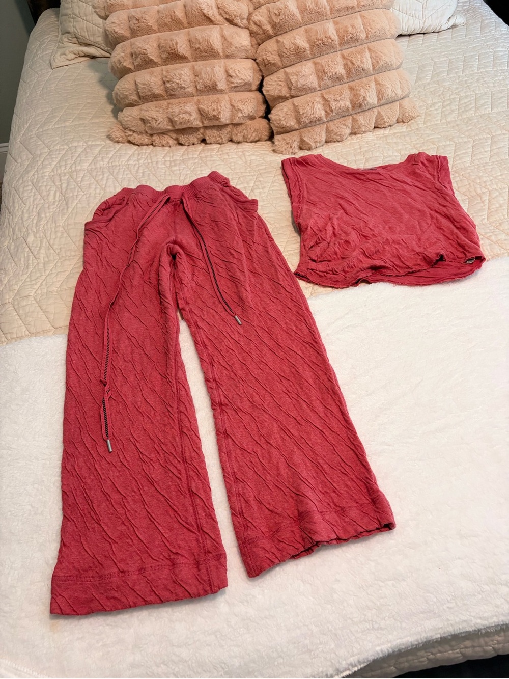 Free People Textured Two-Piece Lounge Set in Raspberry